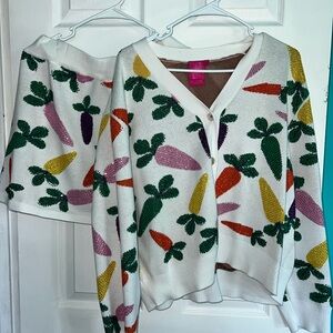 QUEEN OF SPARKLES Multicolor Carrot Cardigan (XS) and Skirt (Medium)